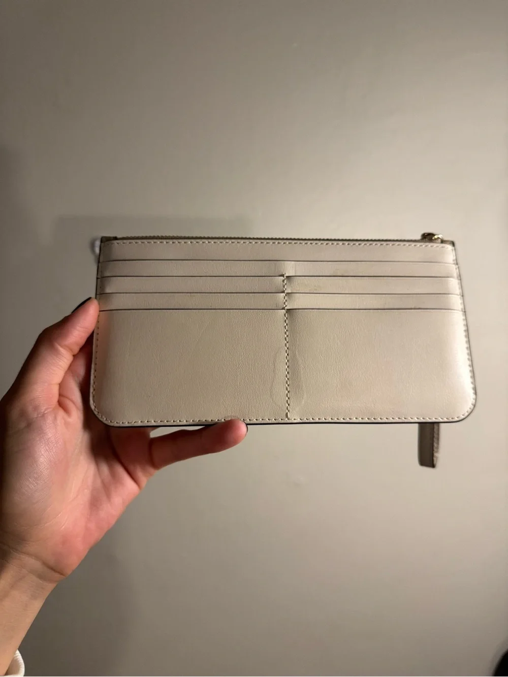 COACH Beige Signature Canvas Wristlet with White Leather Pocket